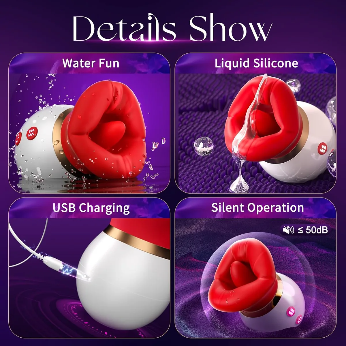 Roselle Pebble Rose Tongue and Suction Toy — charging port and base details