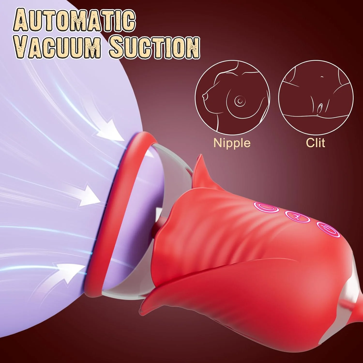 Roselle Petal Rose Tongue Pump — removable vacuum cup and suction movement diagram