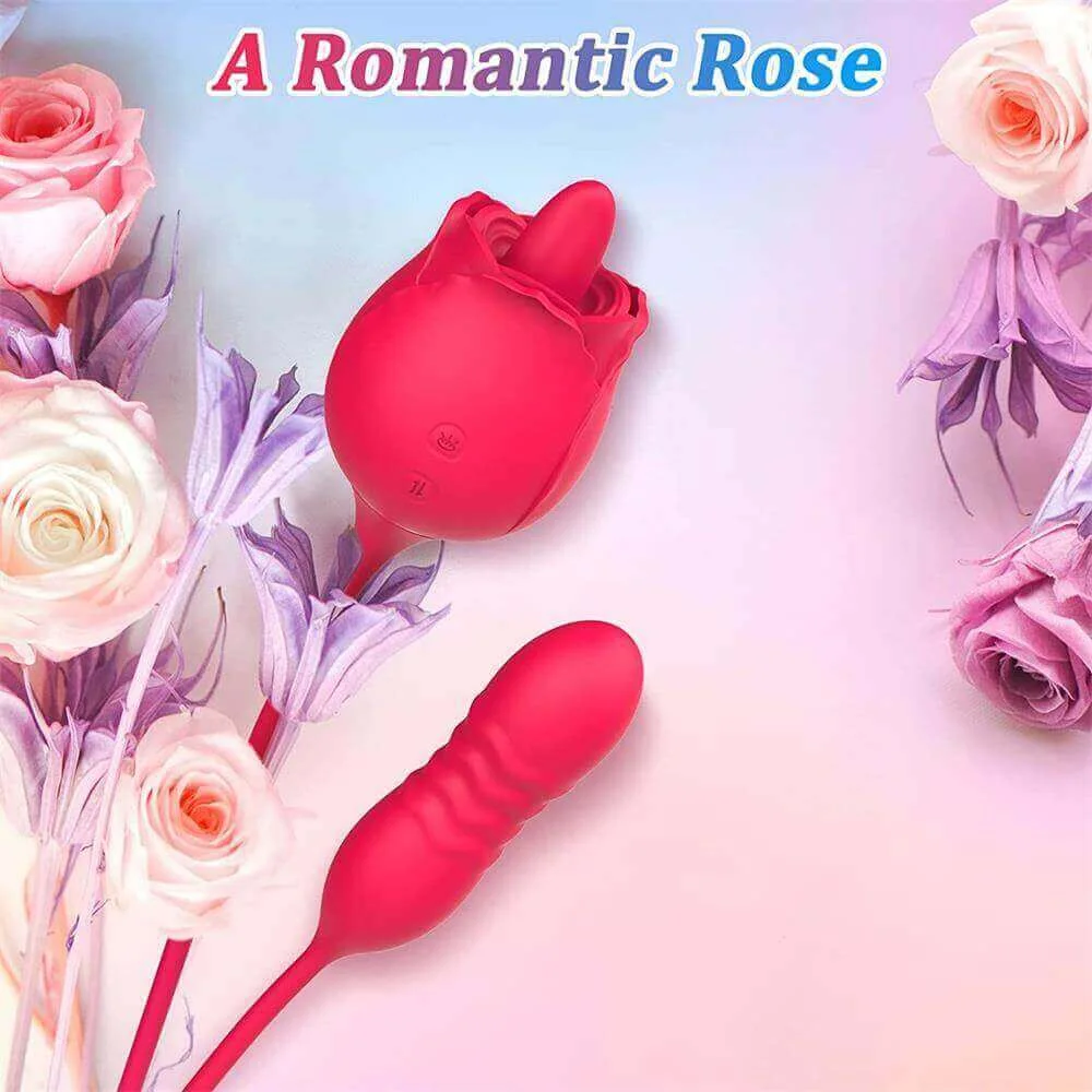 Roselle Pulse Rose Tongue & Thrusting Vibrator — red rose vibrator floral product arrangement