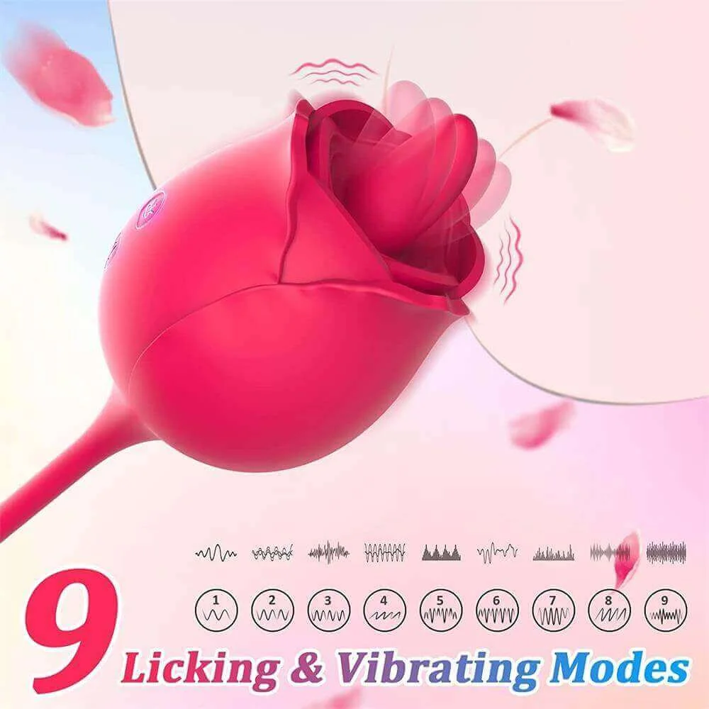 Roselle Pulse Rose Tongue & Thrusting Vibrator — rose tongue and vibration modes diagram