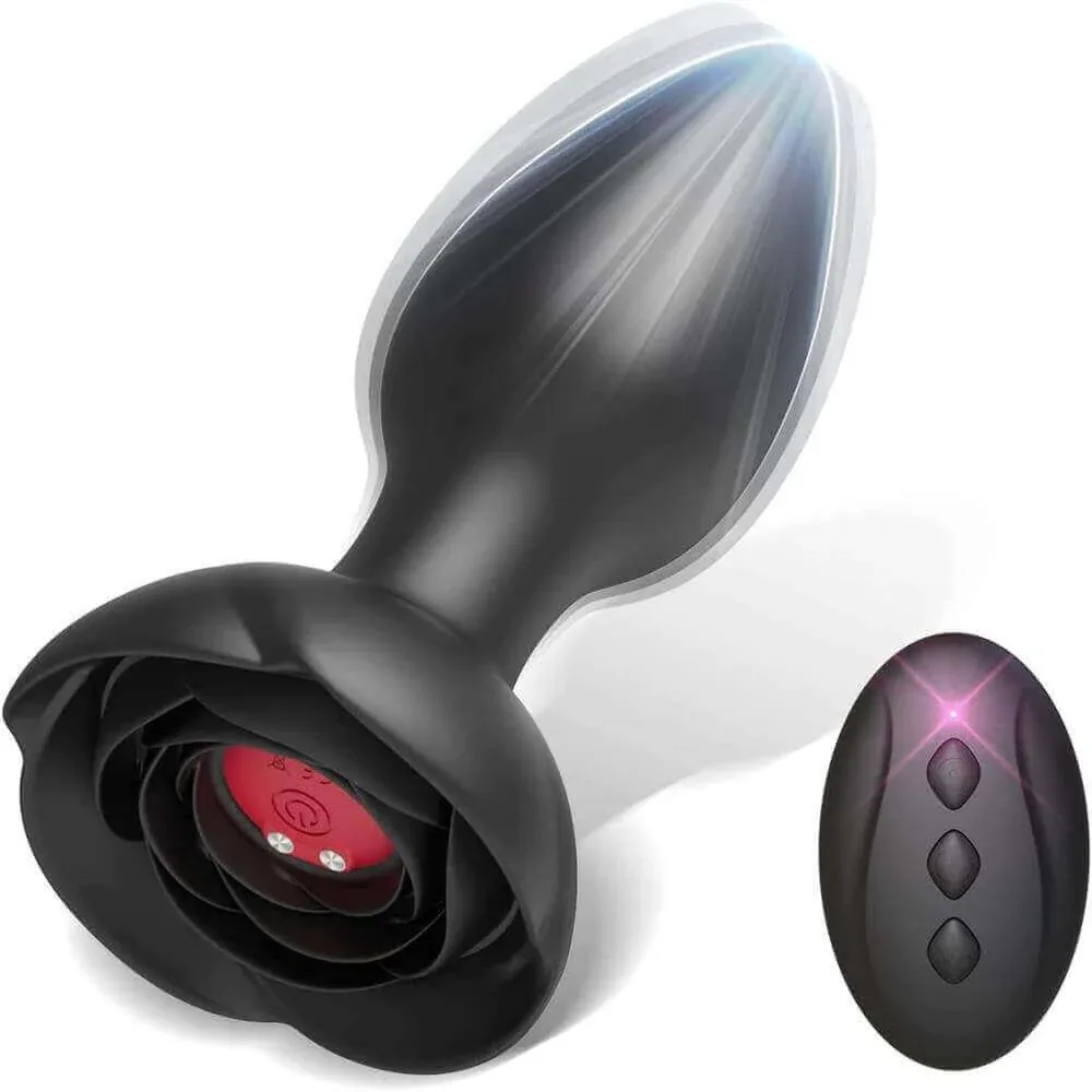 Roselle Reverie Rose Remote-Control Vibrator — black color option with remote