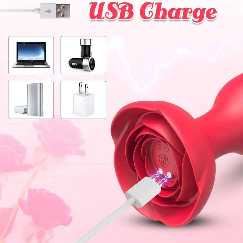 Roselle Reverie Rose Remote-Control Vibrator — charging connection in rose base