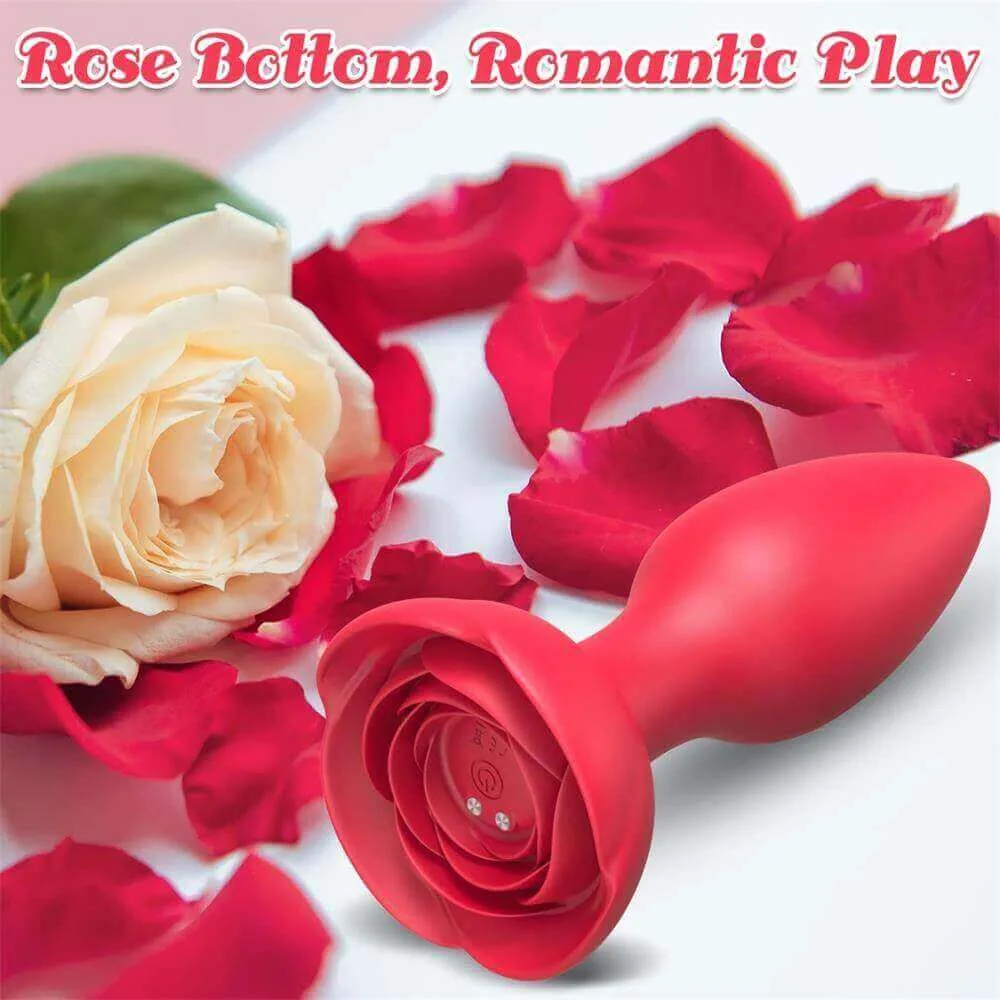 Roselle Reverie Rose Remote-Control Vibrator — side view in a rose setting