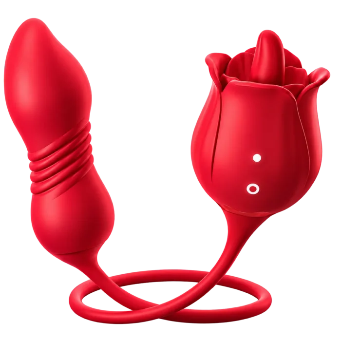 Roselle Rhythm with a rose head and connected thrusting shaft, isolated product view
