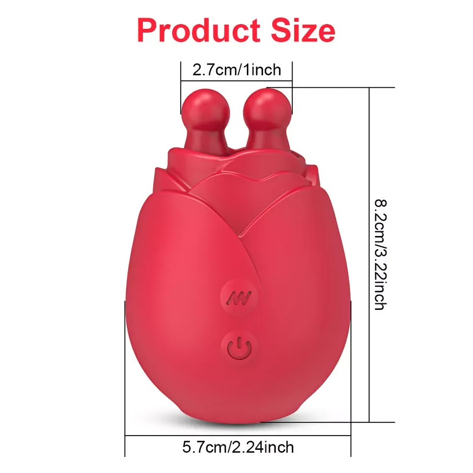 Roselle Ripple Rose Twin-Tip Vibrator — dimensions diagram