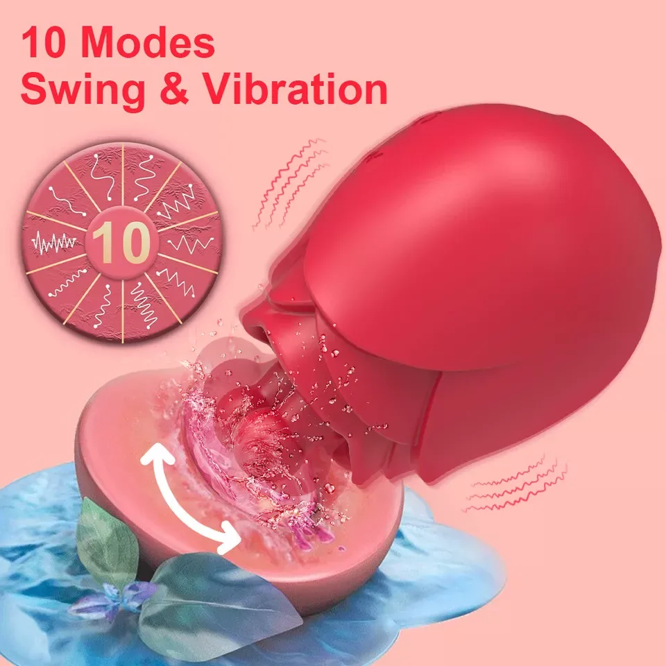 Roselle Ripple Rose Twin-Tip Vibrator — side angle and tip movement