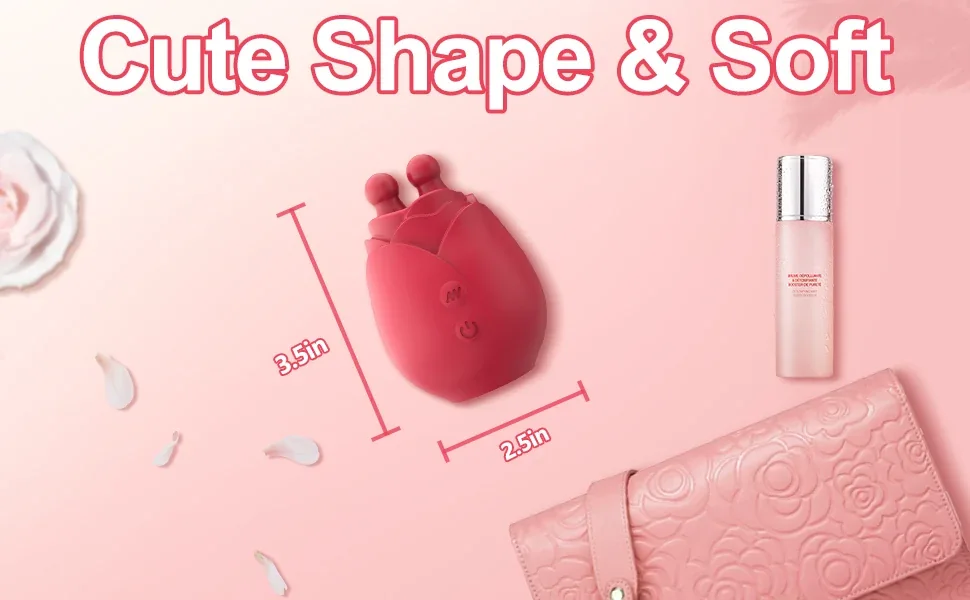 Roselle Ripple Rose Twin-Tip Vibrator — size reference beside a bottle