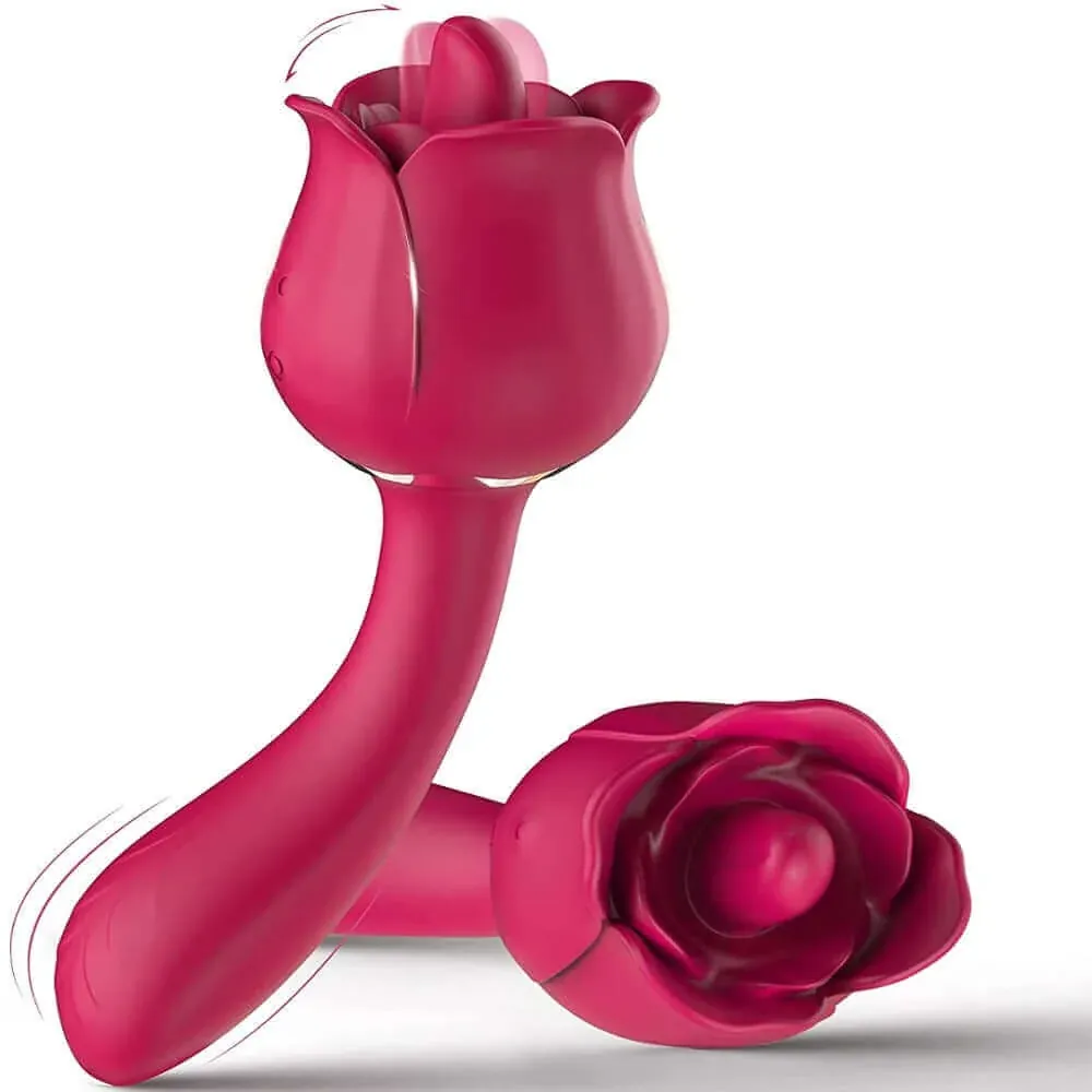 Roselle Stem rose toy — front and side views on a white background