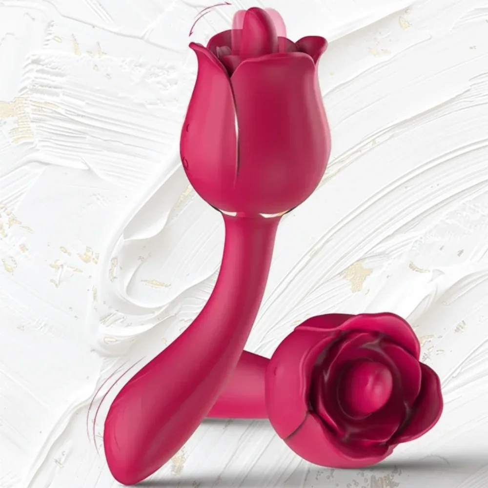 Roselle Stem Rose Tongue Wand — front and side views of the long curved stem