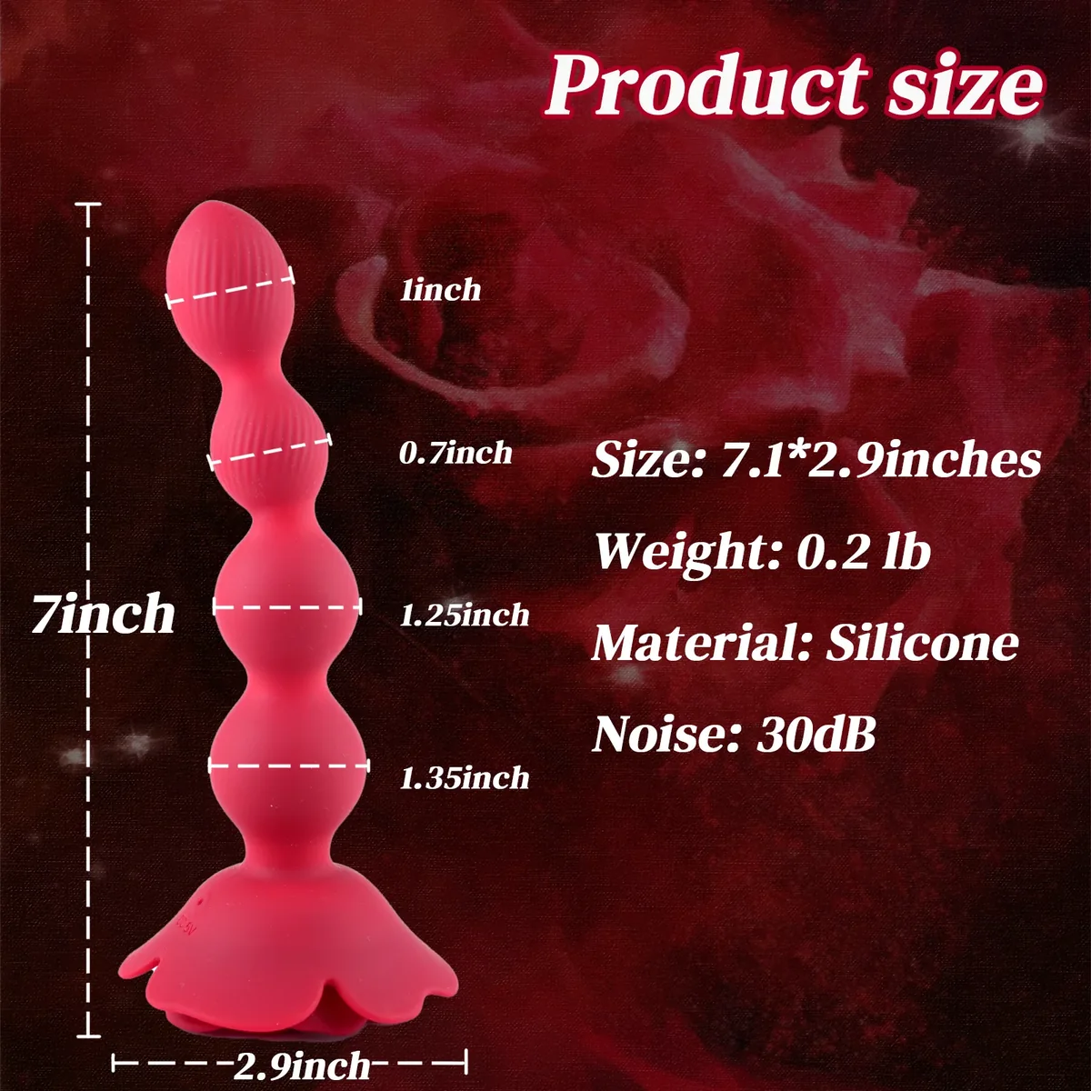 Roselle Strand Rose Bead Vibrator — dimensions diagram