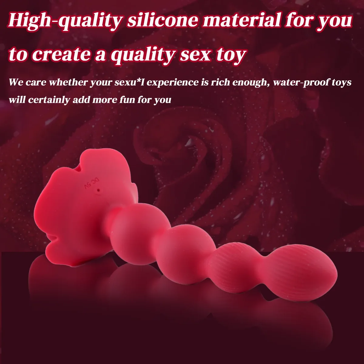 Roselle Strand Rose Bead Vibrator — rose base and bead profile