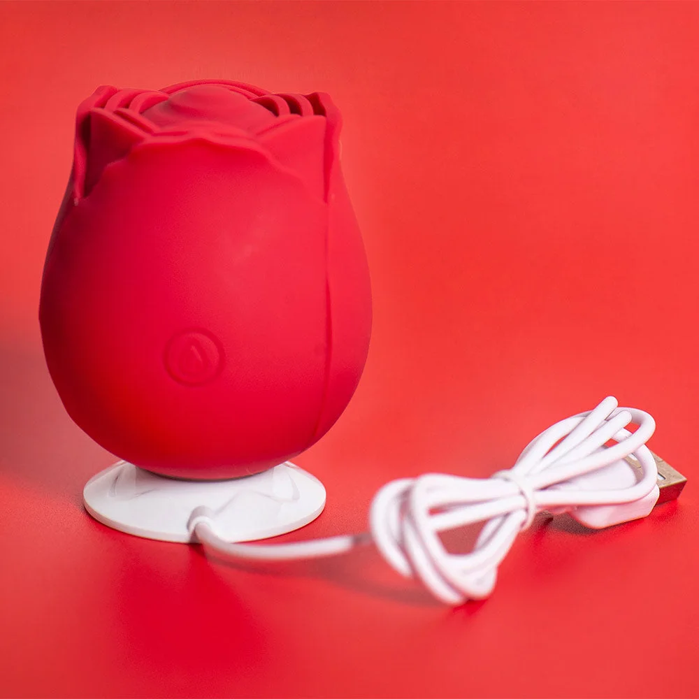 Roselle Tap Rose Toy — red rose tapping toy and USB charging base