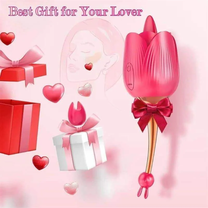Roselle Tendril Rose Tongue Egg Vibrator — front and side product views
