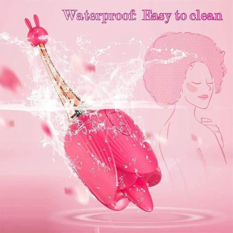 Roselle Tendril Rose Tongue Egg Vibrator — product shown with water splashes