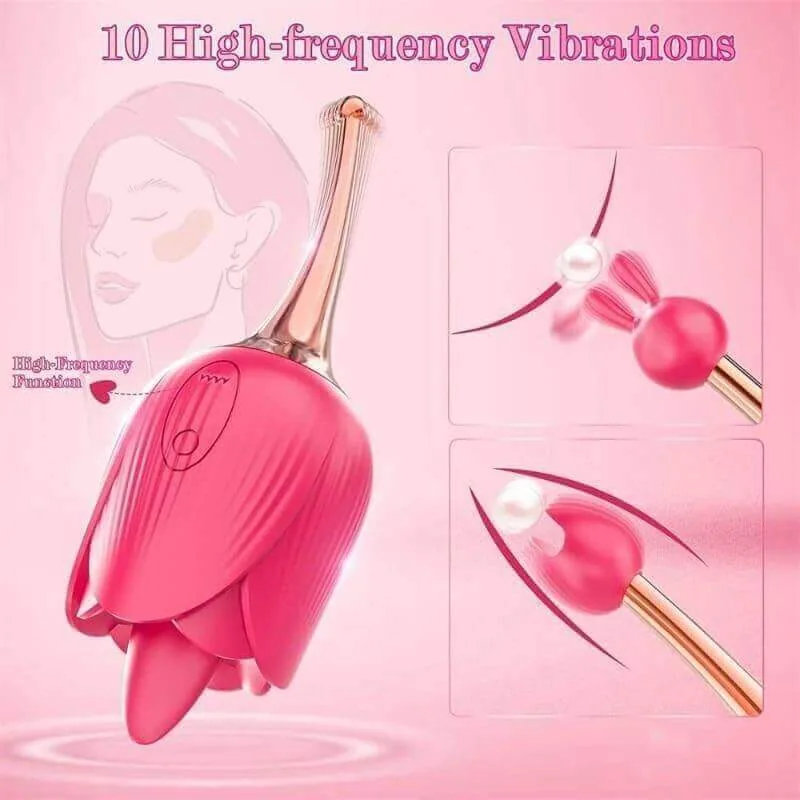 Roselle Tendril Rose Tongue Egg Vibrator — rear view and movement diagram