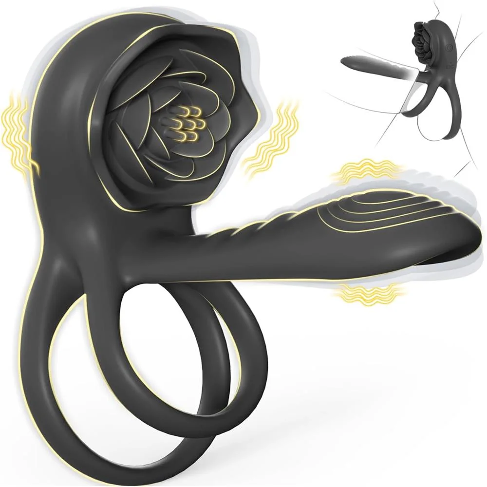Roselle Together Rose Couples Vibrator — black rose couples ring front render