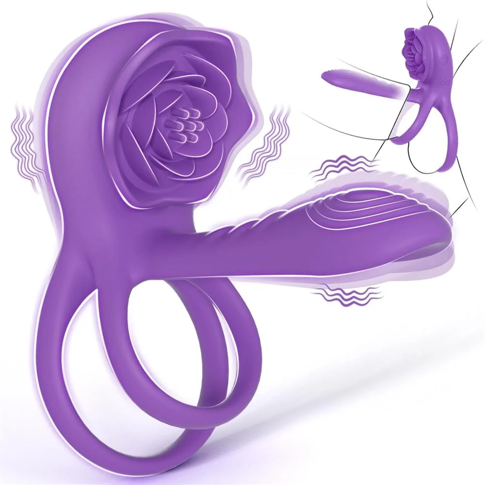 Roselle Together Rose Couples Vibrator — purple rose couples ring front render