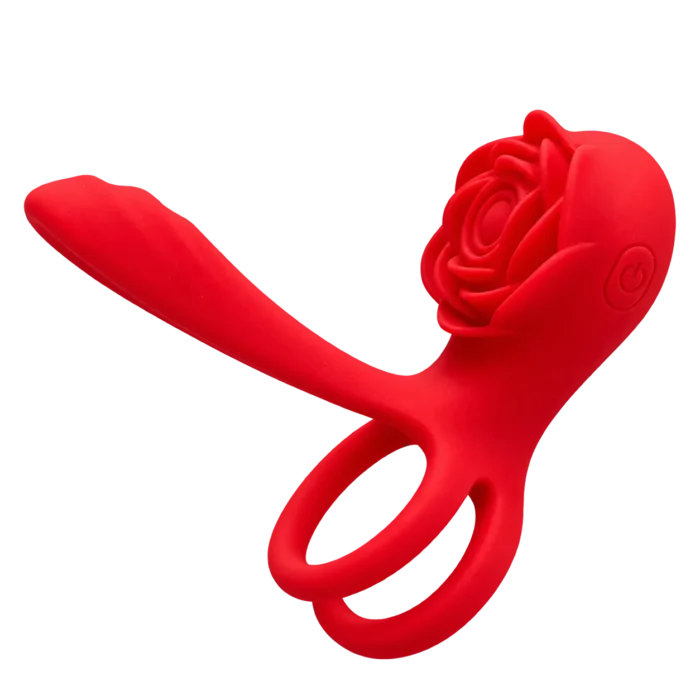 Roselle Together rose-shaped stimulator with connected double rings, isolated product view