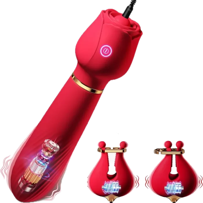 Roselle Twin Rose Wand with Nipple Clamps — rose wand and twin clamps