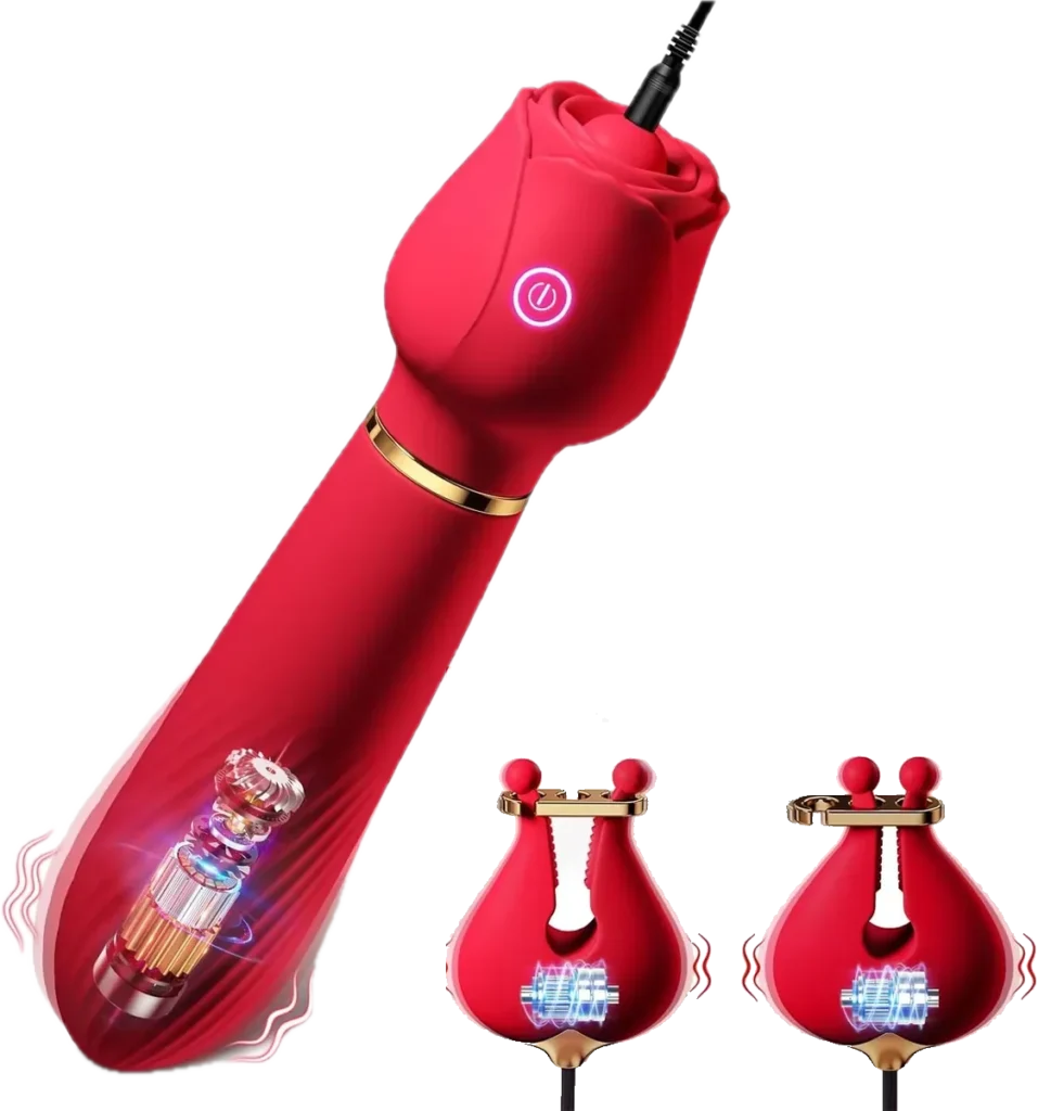 Roselle Twin Rose Wand with Nipple Clamps