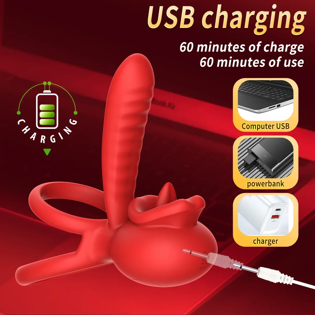 Roselle Union Rose Tongue Ring — charging connection
