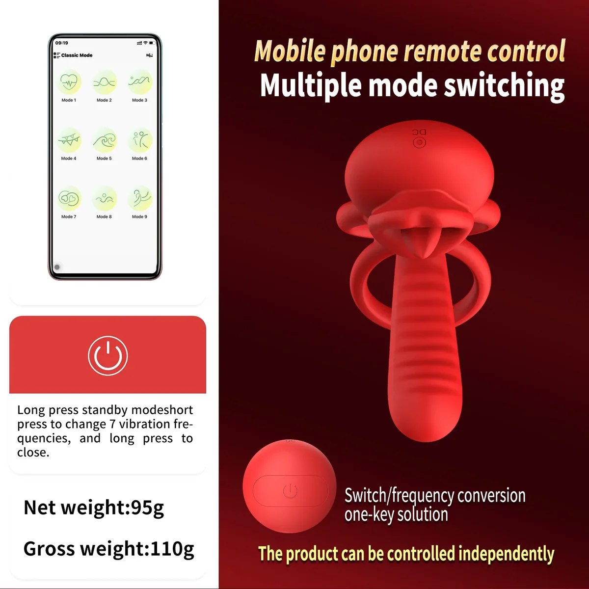 Roselle Union Rose Tongue Ring — rear controls and app reference