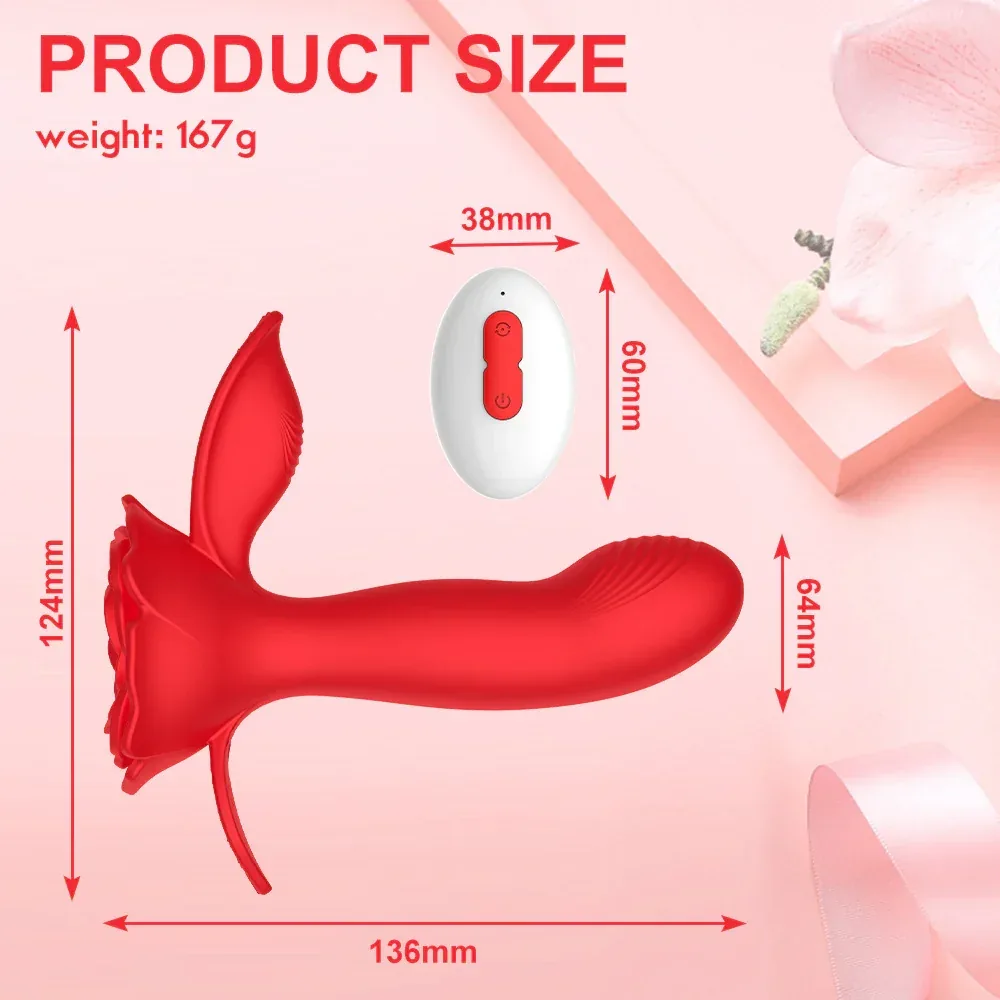 Roselle Veil Wearable Rose Vibrator — dimensions and remote