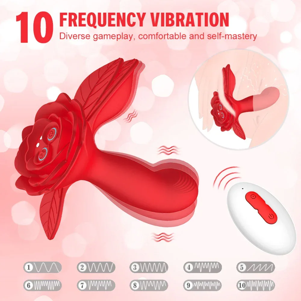 Roselle Veil Wearable Rose Vibrator — front view and setting diagram