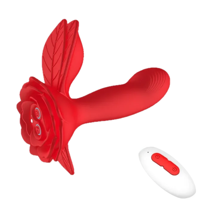 Roselle Veil Wearable Rose Vibrator — rose-base dual-arm design with remote