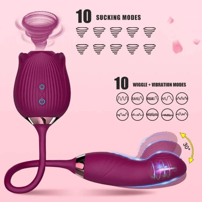 Roselle Verso Rose Toy with Dildo — rose suction and extension movement diagram