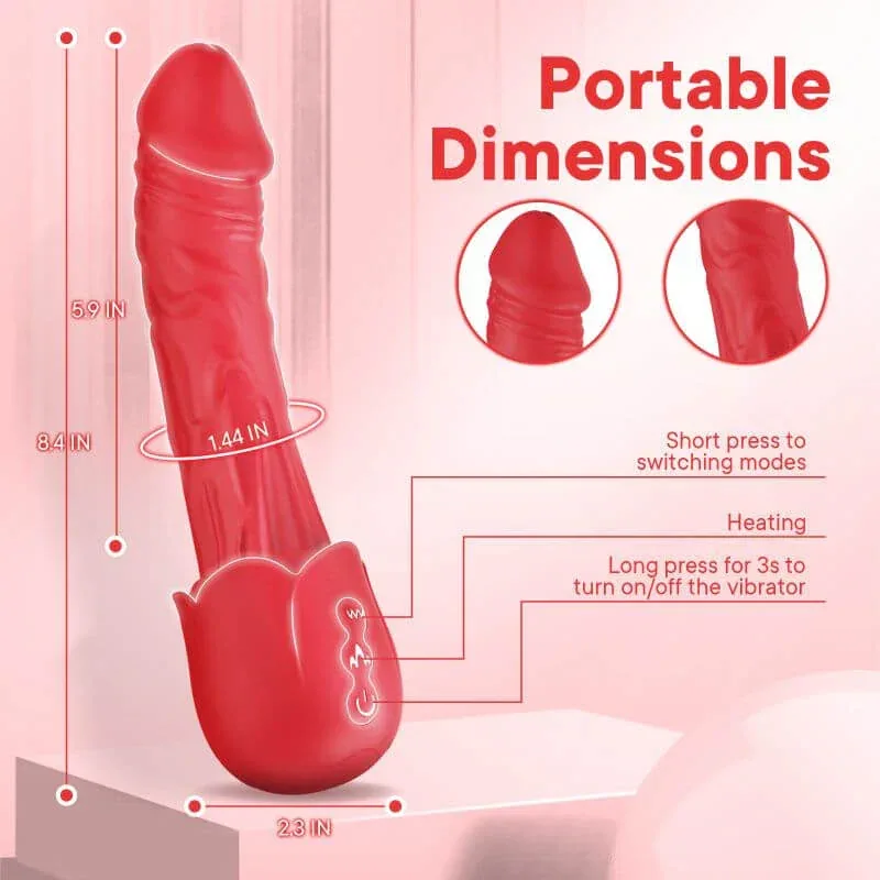 Roselle Willow Textured Rose Wand Vibrator — dimensions and control layout