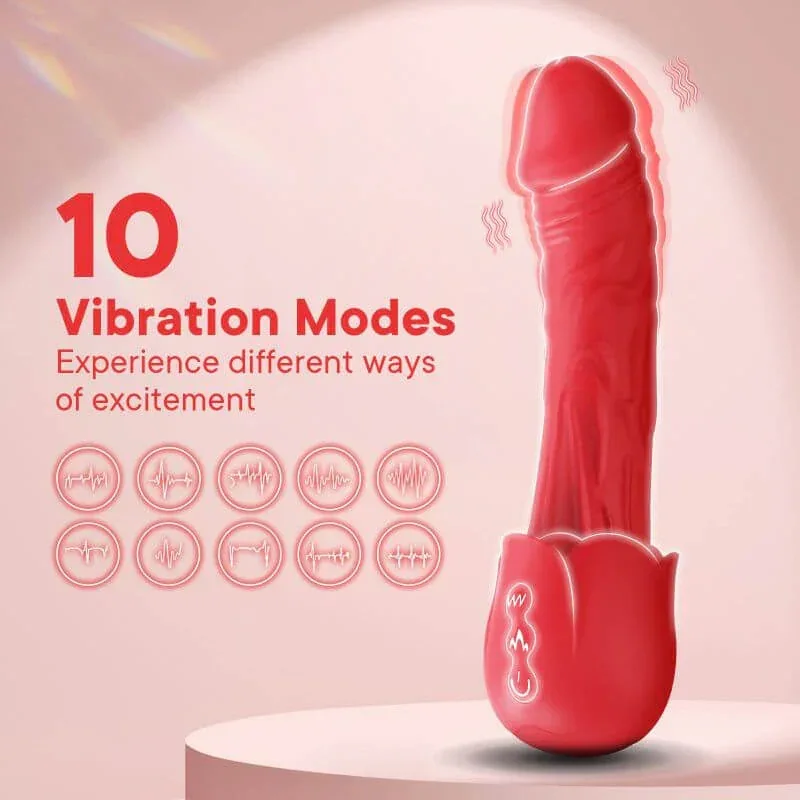 Roselle Willow Textured Rose Wand Vibrator — front view and setting diagram