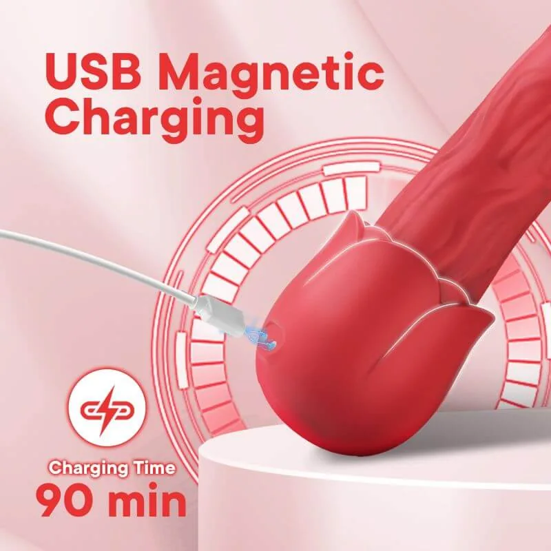 Roselle Willow Textured Rose Wand Vibrator — magnetic charging connection
